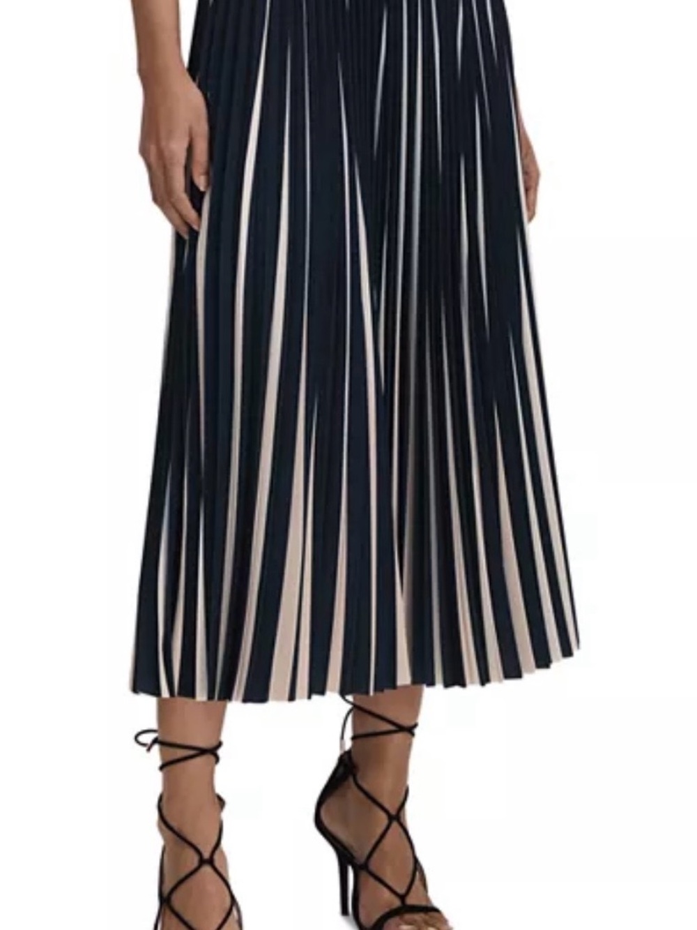 REISS Striped Pleated Midi Skirt Navy Blush White Size 0